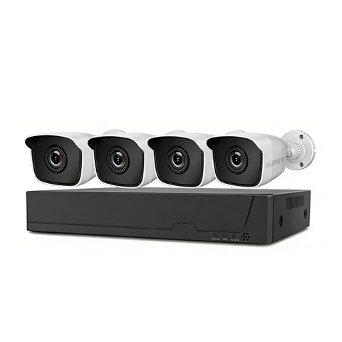 AUREY 4-Channel Wired Security Camera System, Compact Outdoor CCTV Kit with DVR, Night Vision & Remote Viewing, Hard Drive Not Included