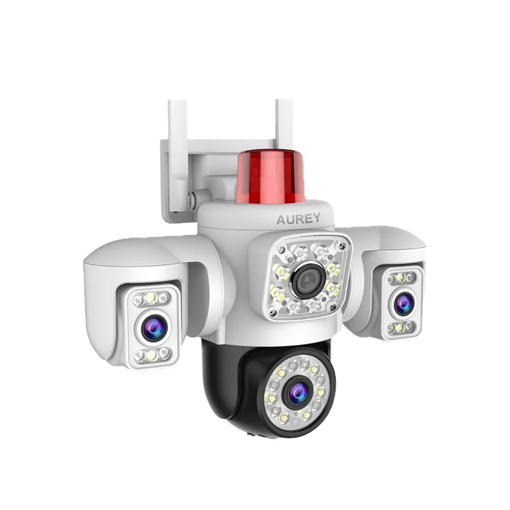 AUREY Triple-lens WiFi 6MP PTZ Security Camera with Siren Alarm, Night Vision, Motion Detection & Two-Way Audio