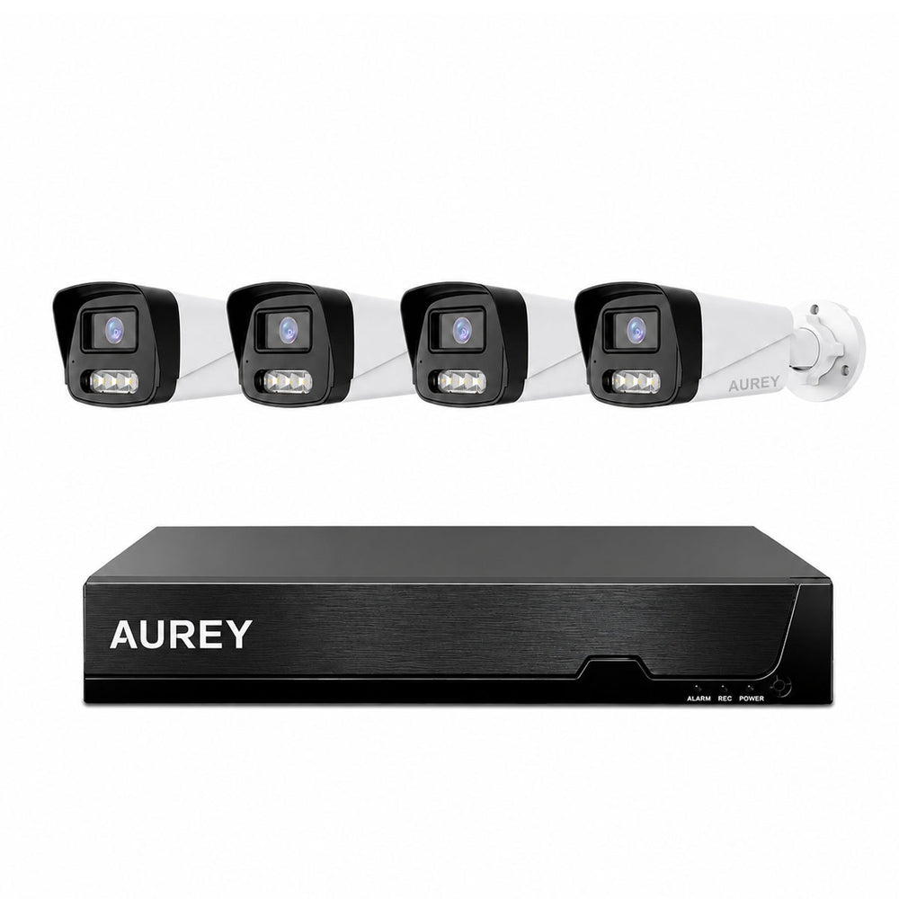 AUREY 4-Channel PoE Security Camera System, 4-Camera Wired CCTV Kit with NVR, Night Vision & Remote Viewing, Hard Drive Not Included