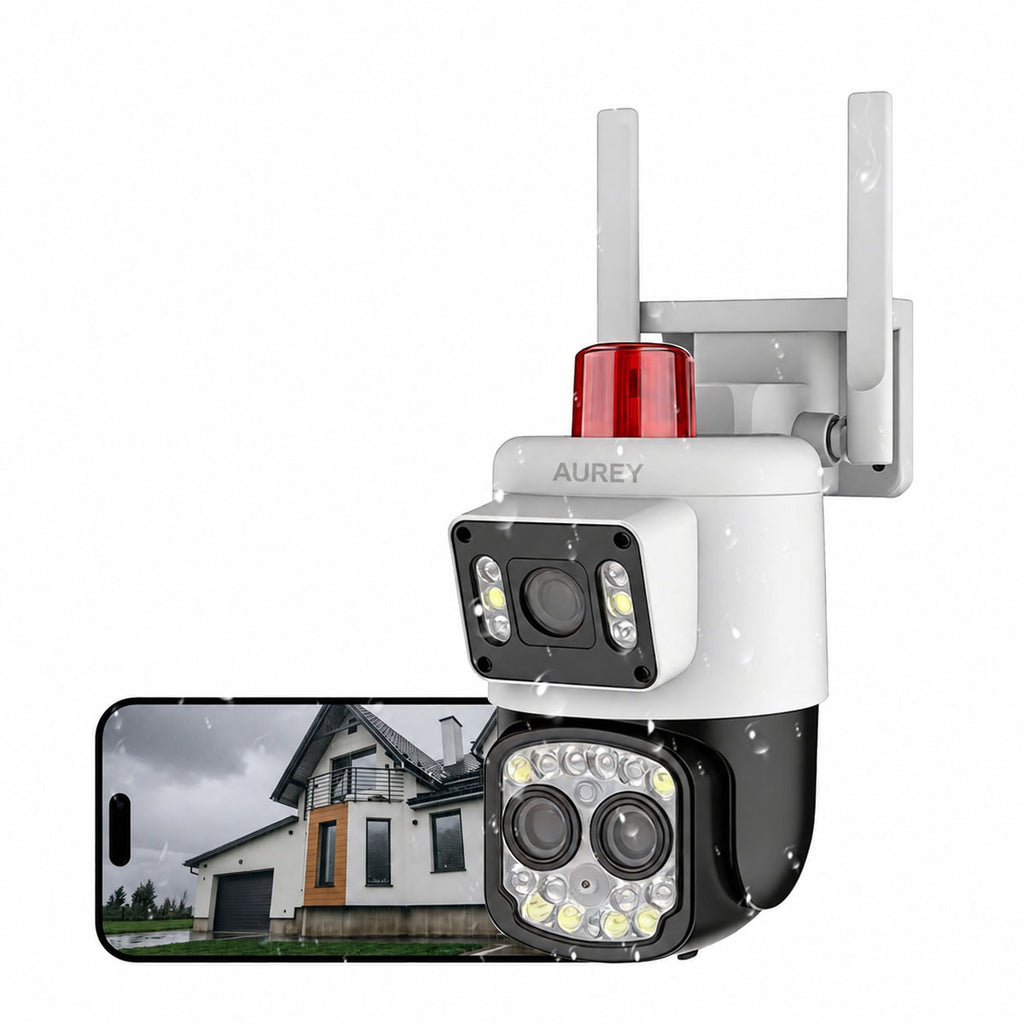 AUREY B5W 10X Zoom 4MP Dual-Lens WiFi PTZ Security Camera with Siren Alarm, Night Vision & Two-Way Audio
