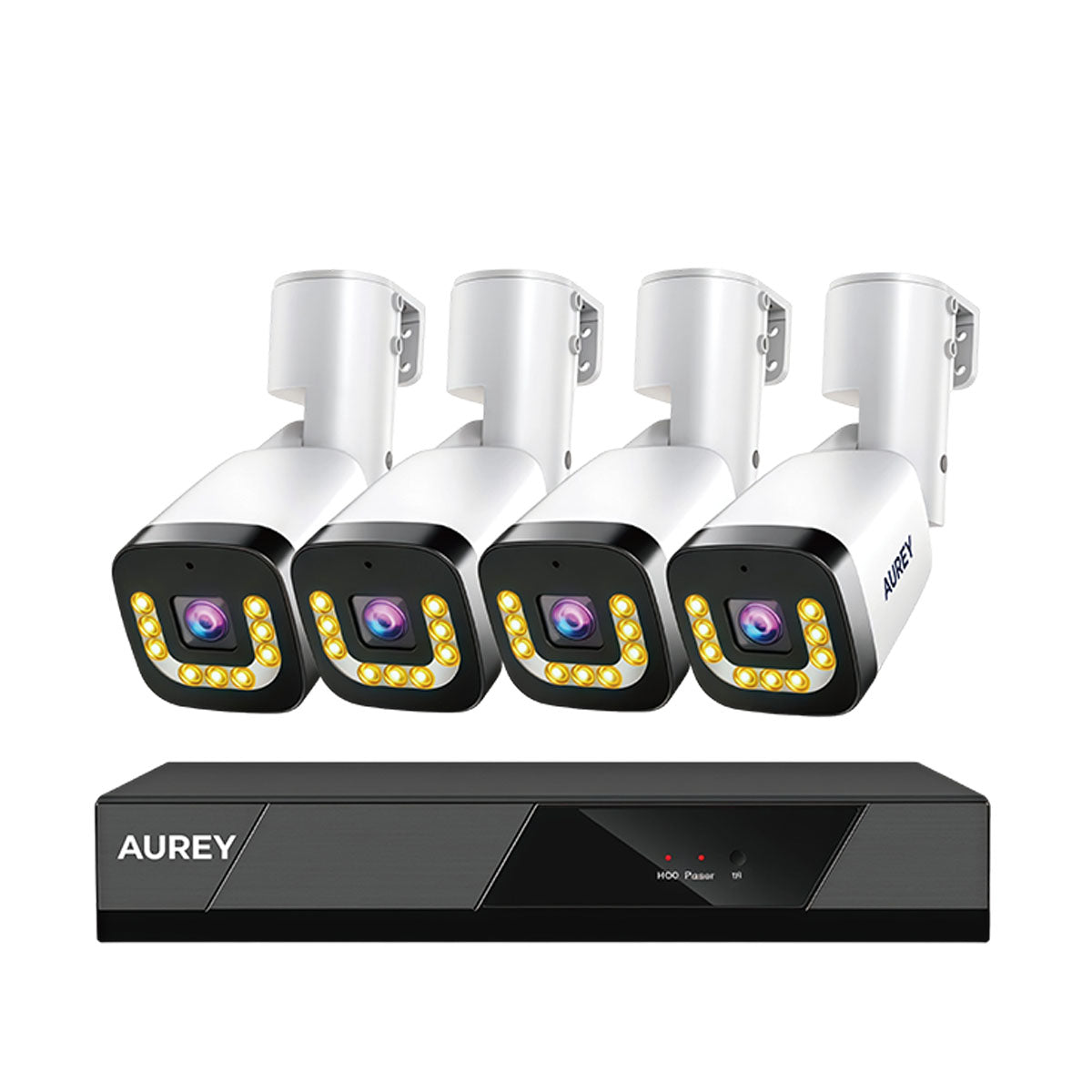 AUREY 4-Channel AHD Wired Security Camera System, 4-Camera CCTV Kit with DVR, Night Vision & Remote Viewing, Hard Drive Not Included