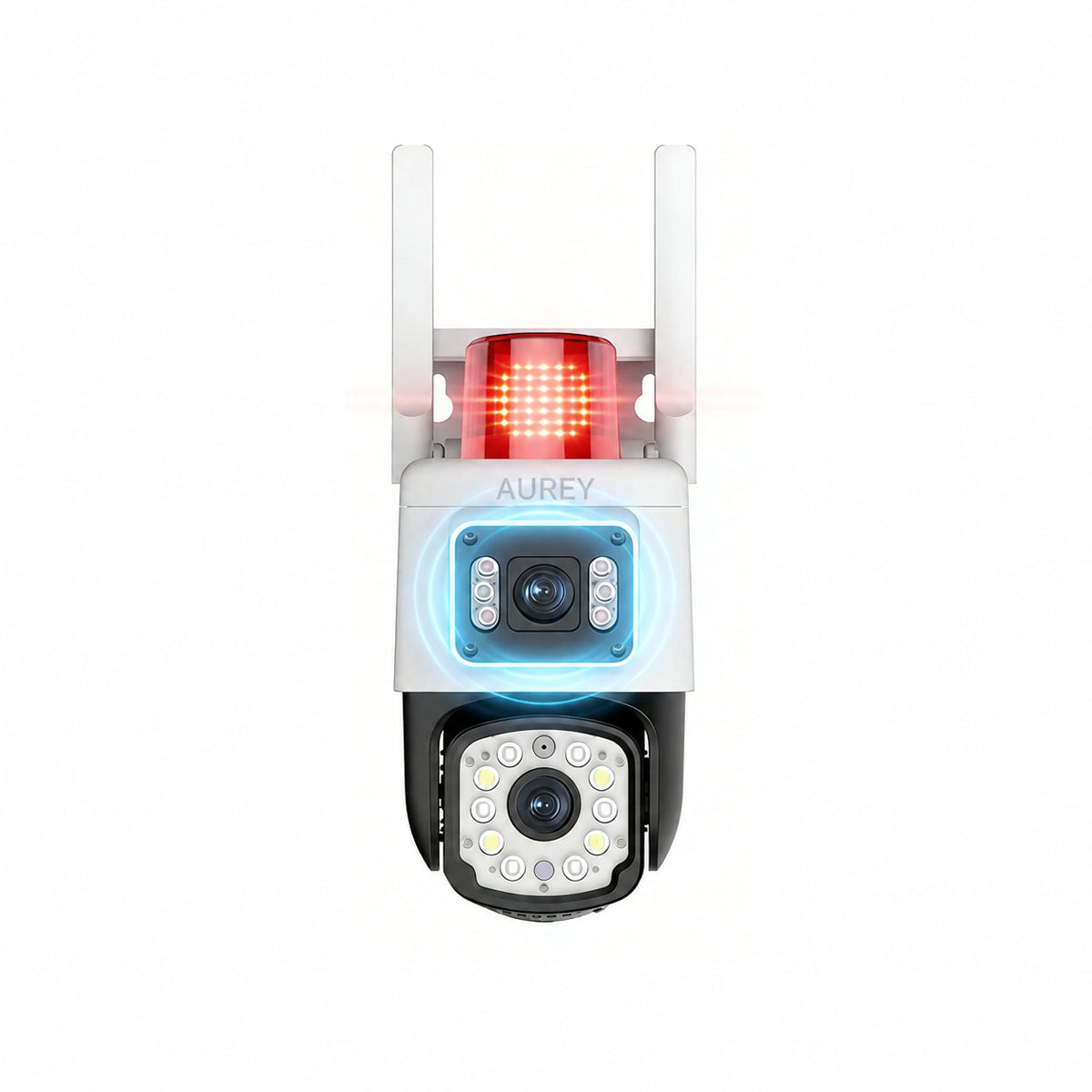 Dual-Lens WiFi PTZ Security Camera with Siren Alarm Light, Outdoor Wireless Camera with Night Vision & Two-Way Audio