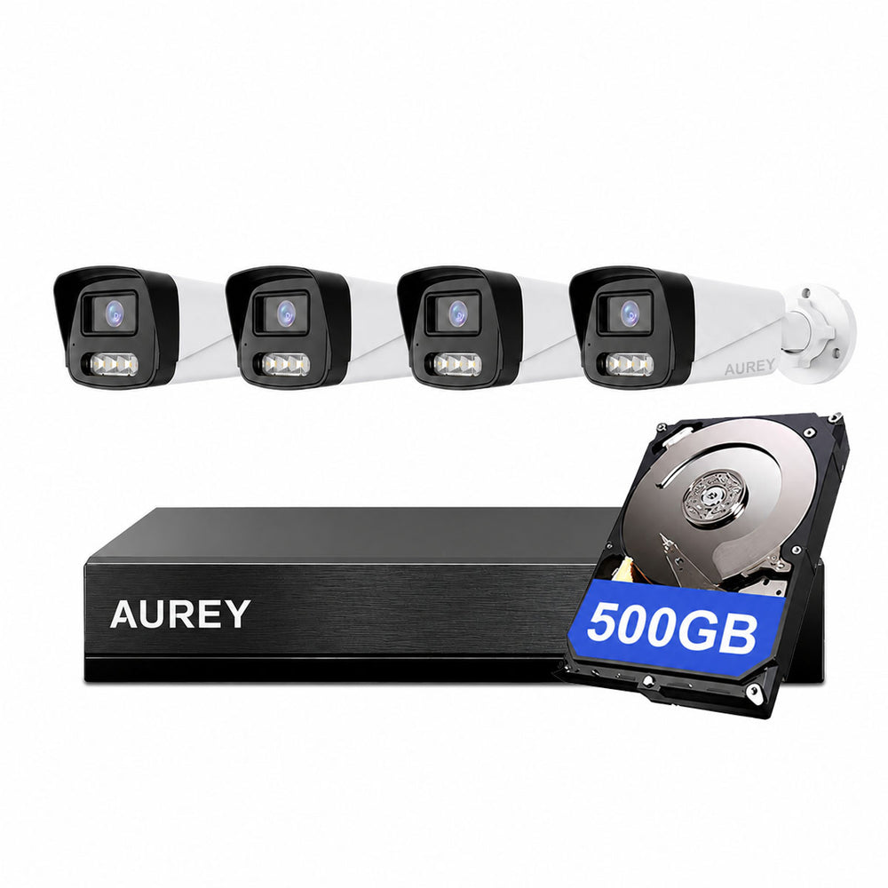 AUREY 4-Channel PoE Security Camera System with Hard Drive, 4-Camera Wired CCTV Kit with NVR, Night Vision & Remote Viewing