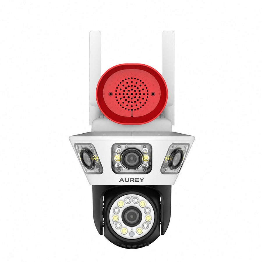 AUREY Dual-Lens  4MP WiFi PTZ Security Camera with Siren Alarm, Night Vision, Motion Detection & Two-Way Audio