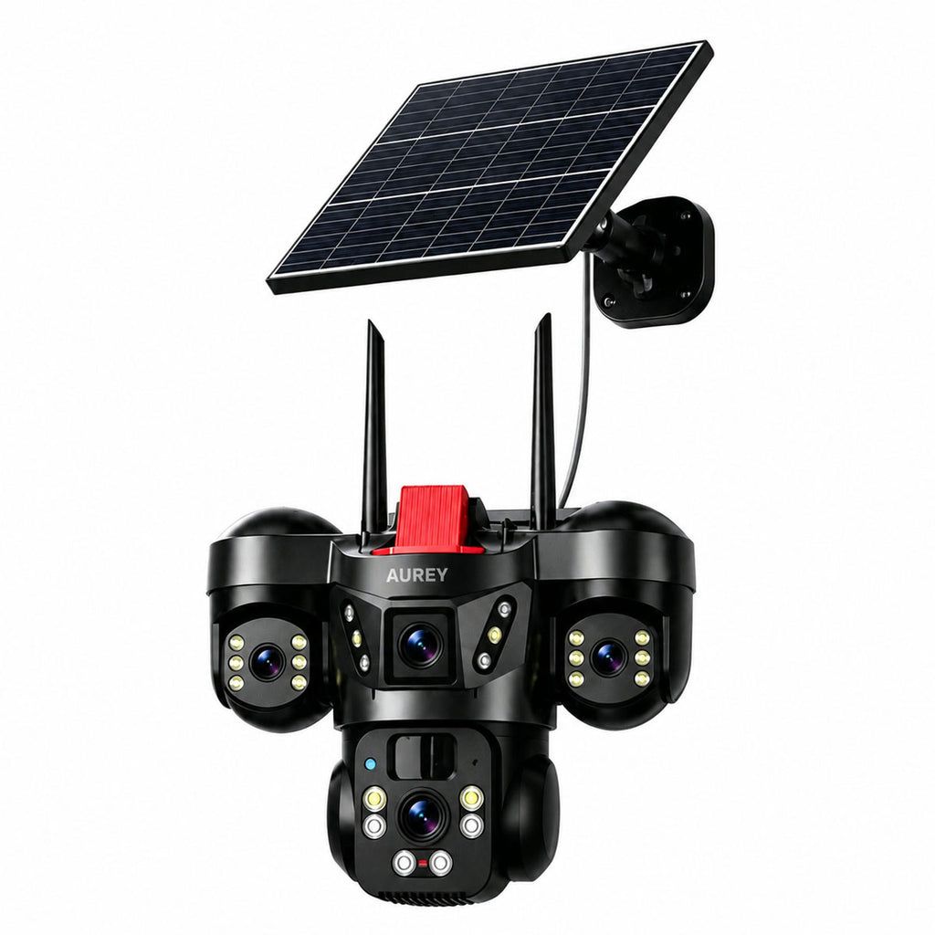 AUREY Solar 4G 6MP Triple-lens PTZ Battery Security Camera, Outdoor Camera with Night Vision, Motion Detection & Two-Way Audio