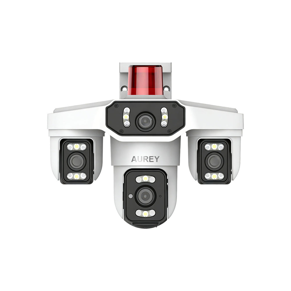 AUREY Multi-Lens WiFi PTZ Security Camera with Siren Alarm, Night Vision, Motion Detection & Two-Way Audio