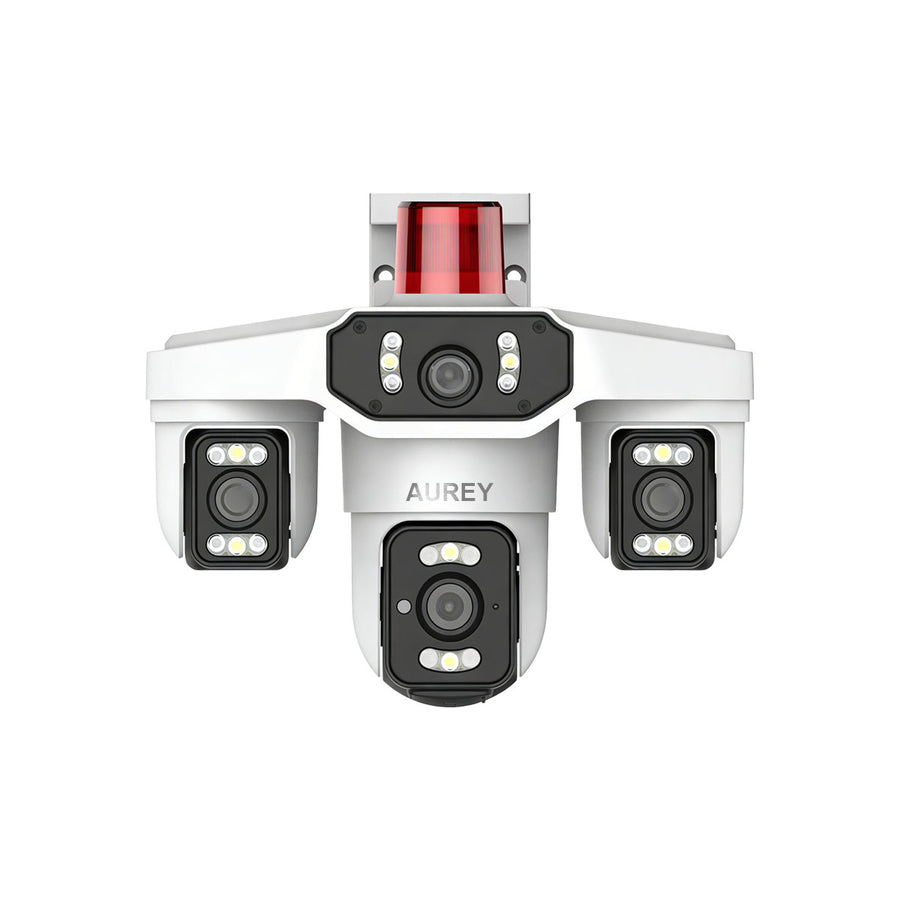 AUREY Triple-lens WiFi 6MP  PTZ Security Camera with Siren Alarm, Night Vision, Motion Detection & Two-Way Audio