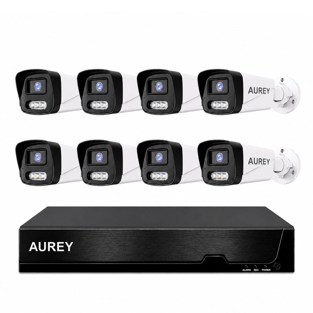 AUREY 8-Channel PoE Security Camera System, 8-Camera Wired CCTV Kit with NVR, Night Vision & Remote Viewing, Hard Drive Not Included