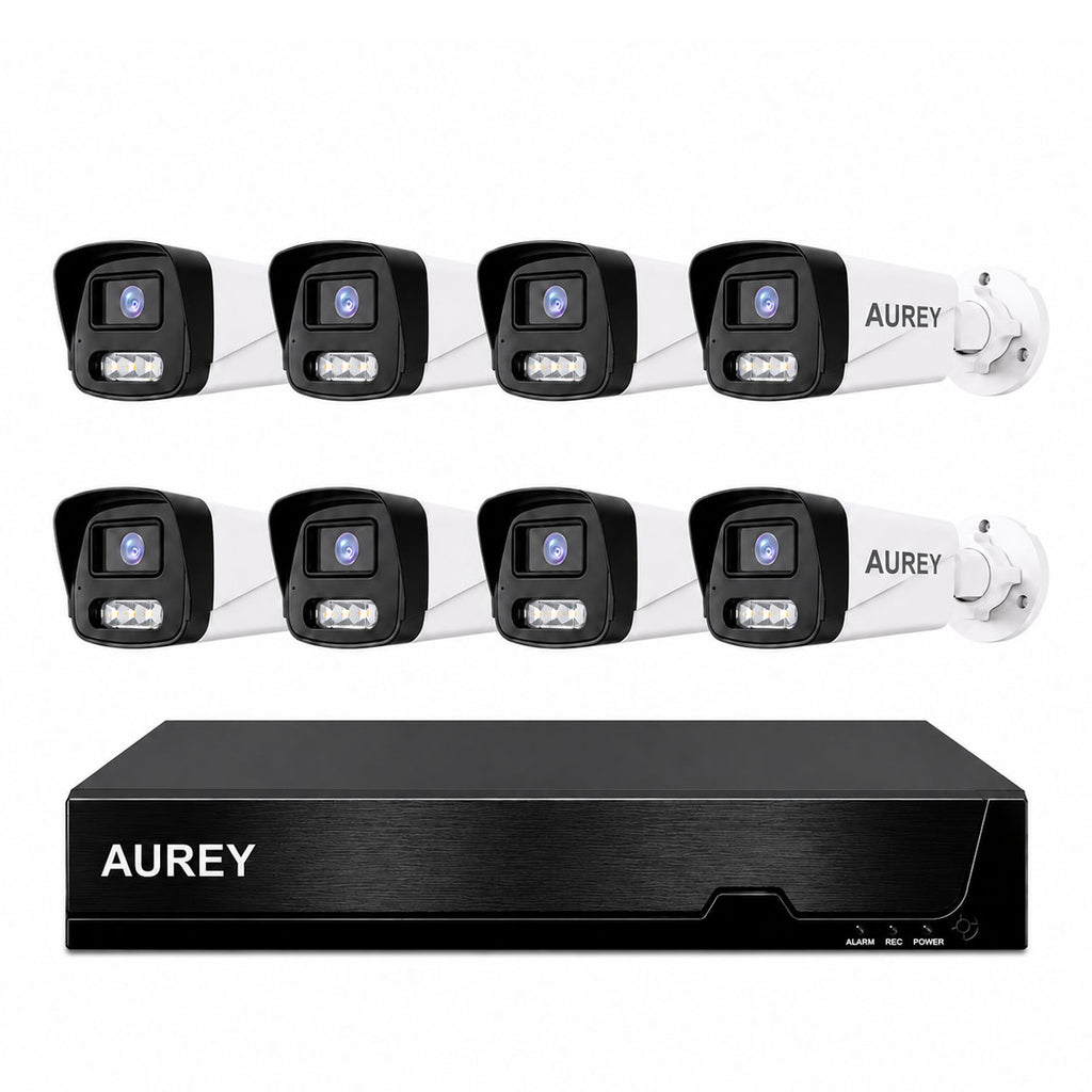 AUREY 8-Channel PoE Security Camera System, 8-Camera Wired CCTV Kit with NVR, Night Vision & Remote Viewing, Hard Drive Not Included
