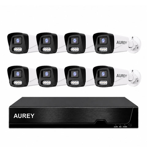 AUREY 8-Channel PoE Security Camera System, 8-Camera Wired CCTV Kit with NVR, Night Vision & Remote Viewing, Hard Drive Not Included