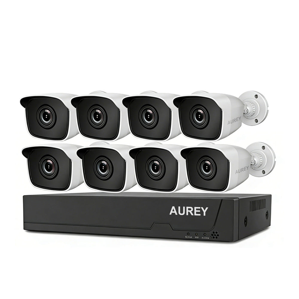 AUREY 8-Channel Compact Wired Security Camera System, Outdoor CCTV Kit with DVR, Night Vision & Remote Viewing, Hard Drive Not Included