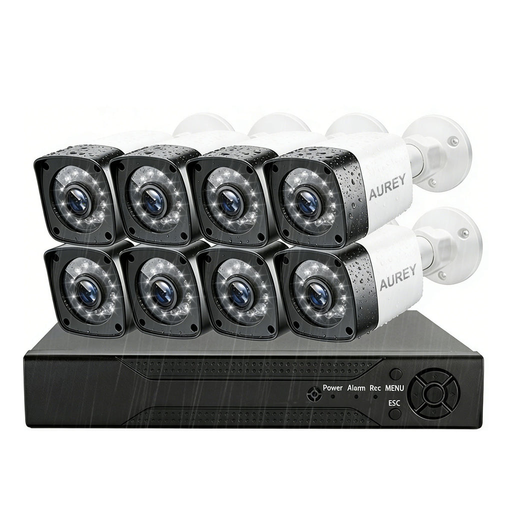 AUREY 8-Channel Wired Security Camera System, 8-Camera Outdoor CCTV Kit with DVR, Night Vision & Remote Viewing, Hard Drive Not Included