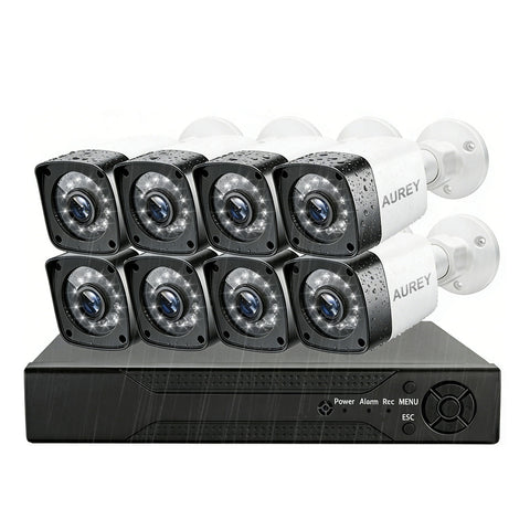 AUREY 8-Channel Wired Security Camera System, 8-Camera Outdoor CCTV Kit with DVR, Night Vision & Remote Viewing, Hard Drive Not Included