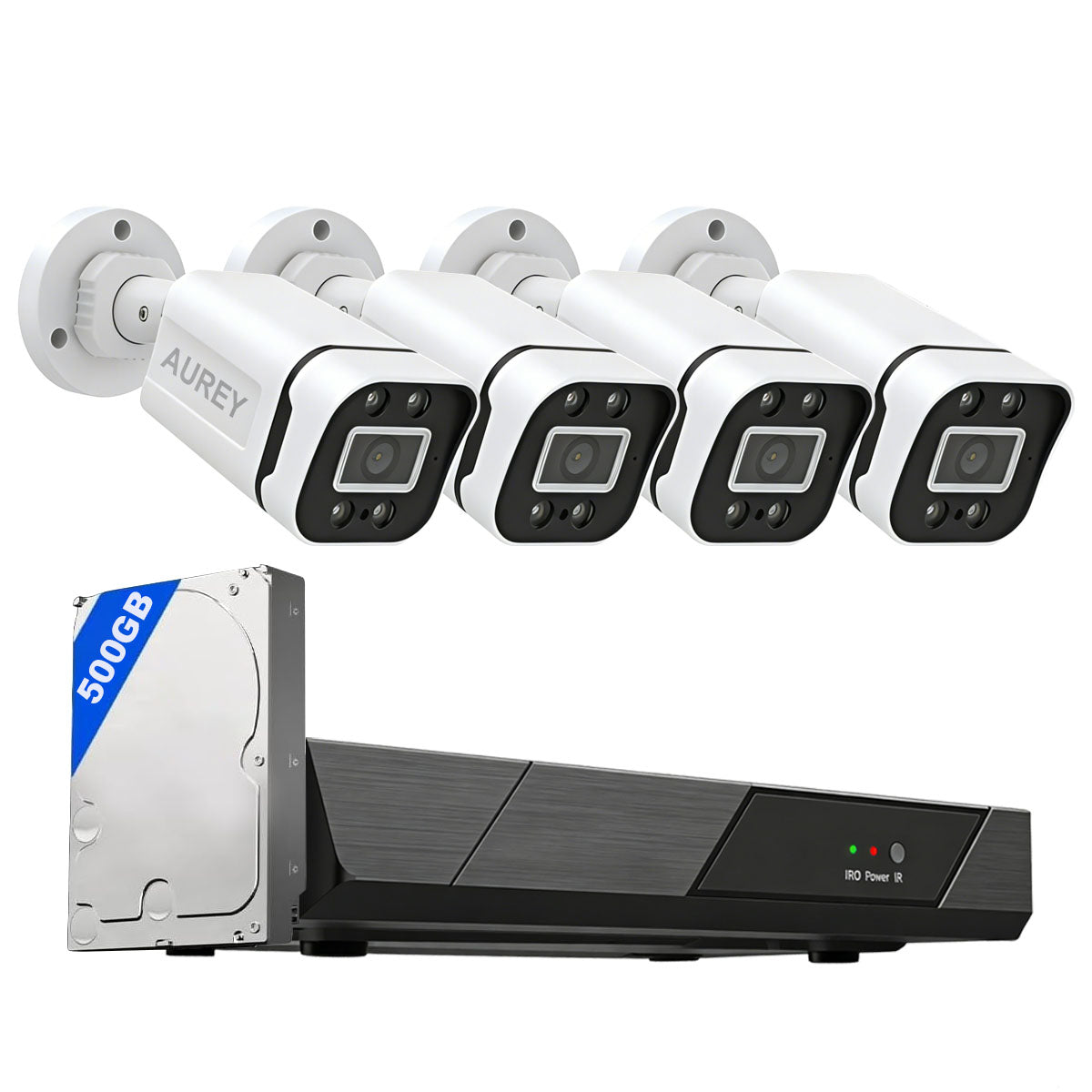 AUREY 4-Channel 5MP Wired Security Camera System with Hard Drive, 4-Camera CCTV Kit with DVR and Remote Viewing