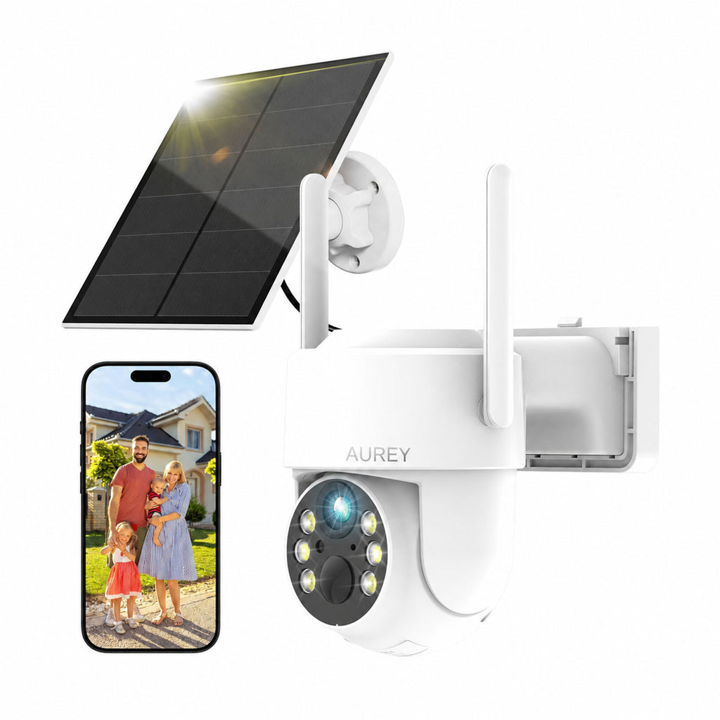 AUREY WiFi 5MP Solar Security Camera, Outdoor PTZ CCTV Camera with Solar Panel & Remote App Viewing