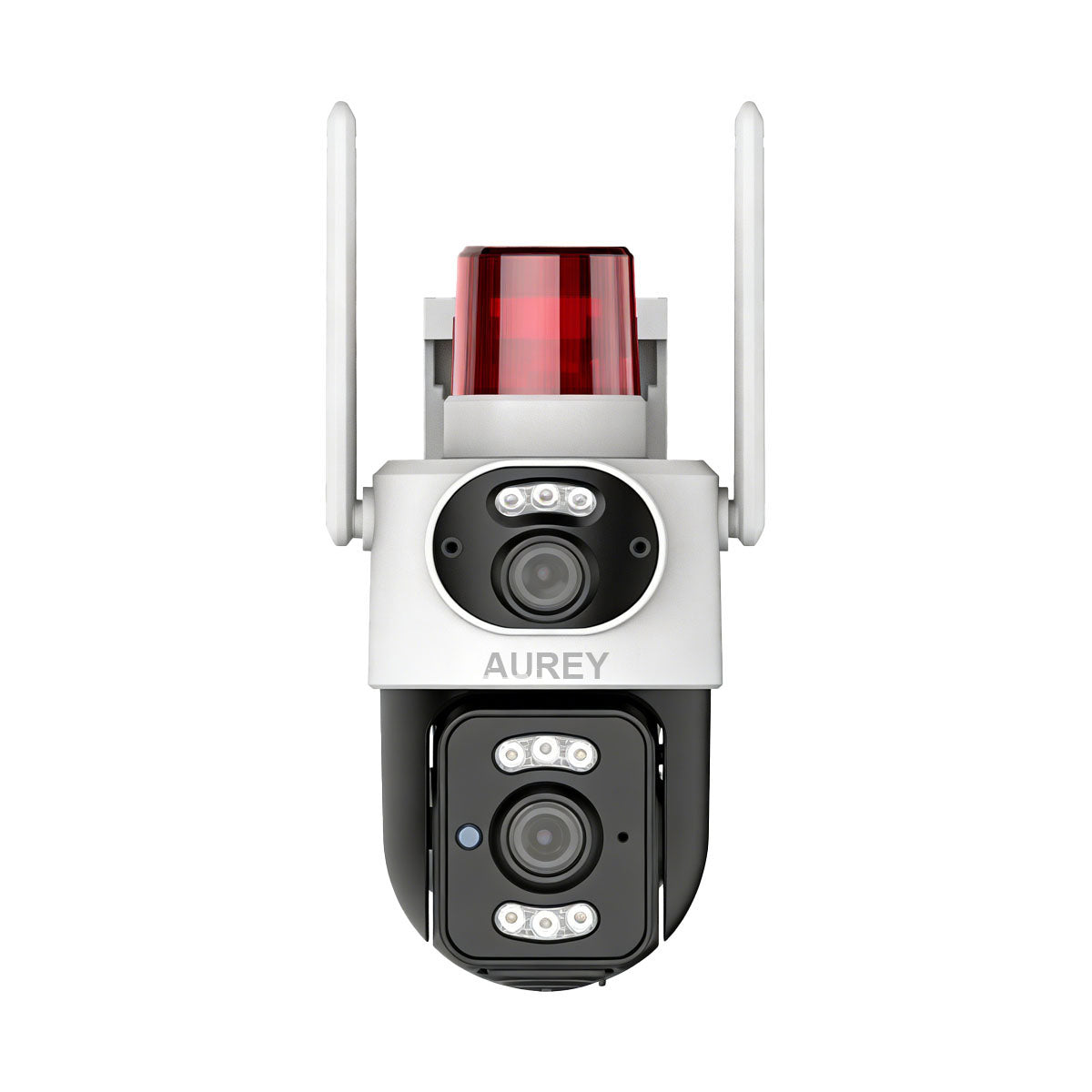 AUREY Dual-Lens WiFi PTZ Security Camera with Siren Alarm Light, Night Vision, Motion Detection & Two-Way Audio