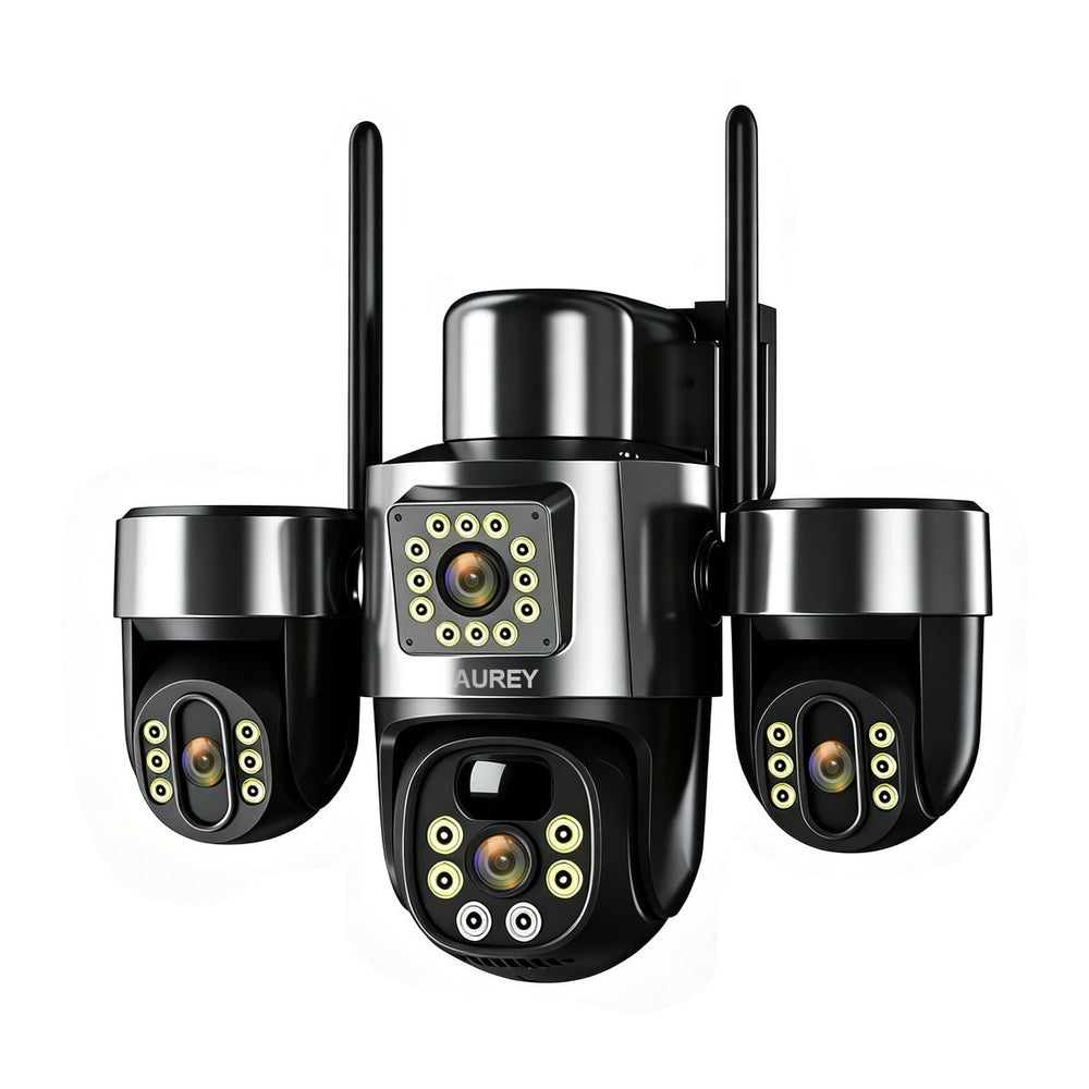 AUREY Multi-Lens WiFi PTZ Security Camera, Outdoor Wireless Camera with Night Vision, Motion Detection & Two-Way Audio