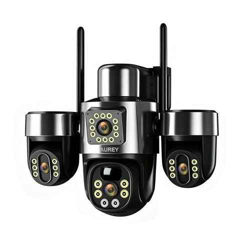 AUREY Multi-Lens WiFi PTZ Security Camera, Outdoor Wireless Camera with Night Vision, Motion Detection & Two-Way Audio