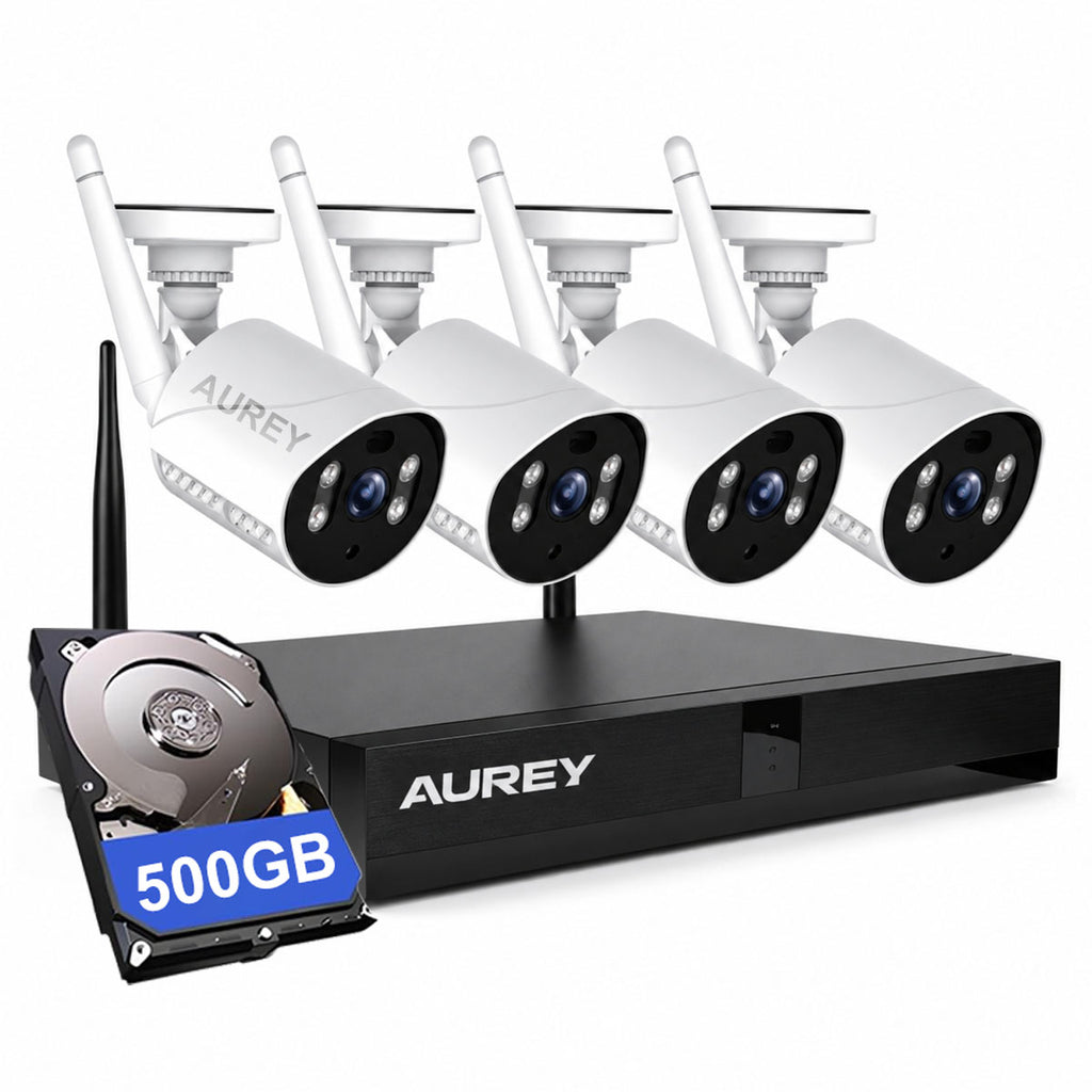 AUREY 4-Channel 3MP Security Camera System with 500GB Hard Drive, 4-Camera WiFi CCTV Kit with NVR, Night Vision & Remote Viewing