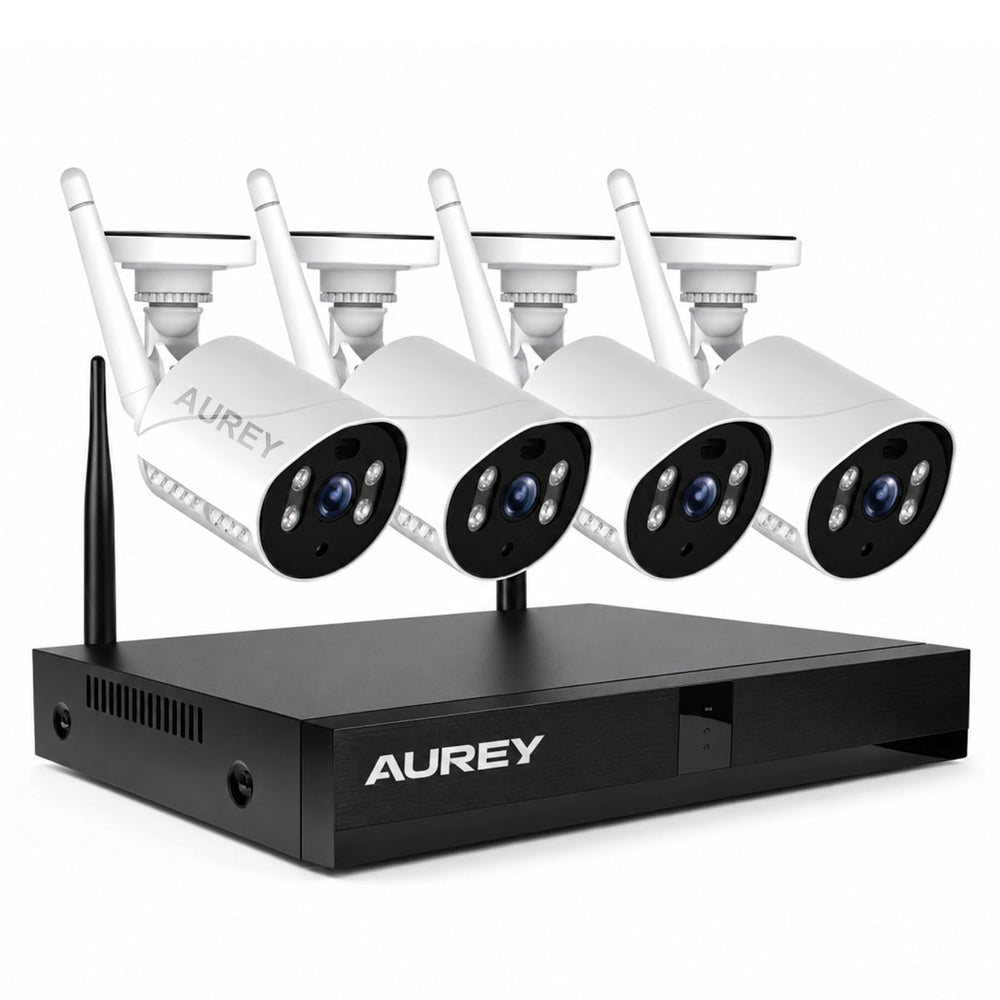 AUREY 4-Channel Wireless Security Camera System, 4-Camera WiFi CCTV Kit with NVR, Night Vision & Remote Viewing, Hard Drive Not Included