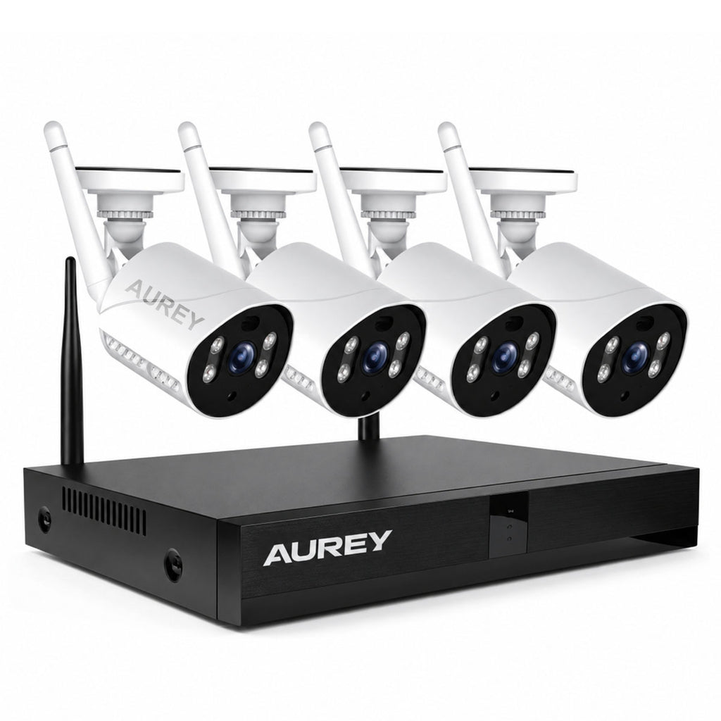 AUREY 4-Channel Security Camera System, 4-Camera WiFi CCTV Kit with NVR, Night Vision & Remote Viewing, Hard Drive Not Included