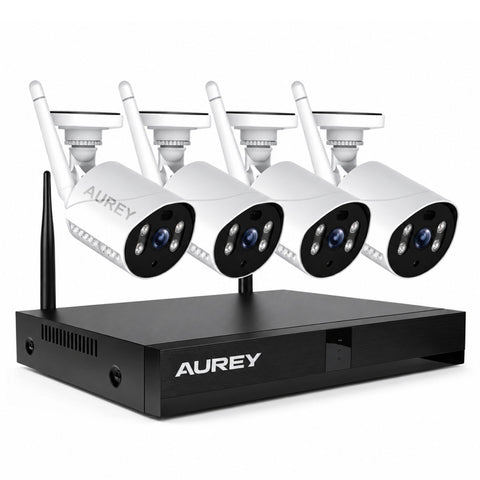 AUREY 4-Channel Wireless Security Camera System, 4-Camera WiFi CCTV Kit with NVR, Night Vision & Remote Viewing, Hard Drive Not Included