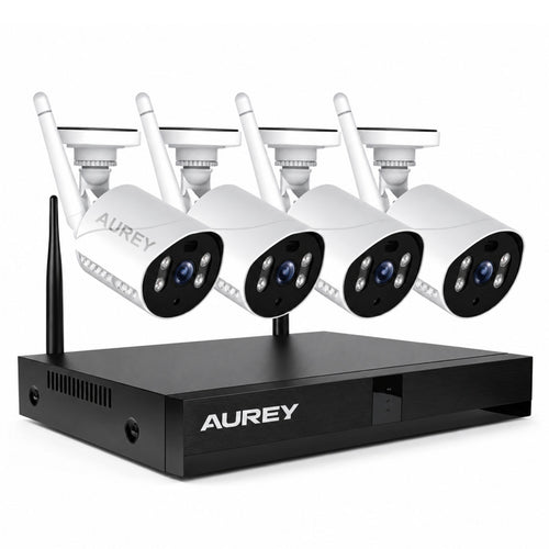 AUREY 4-Channel Security Camera System, 4-Camera WiFi CCTV Kit with NVR, Night Vision & Remote Viewing, Hard Drive Not Included