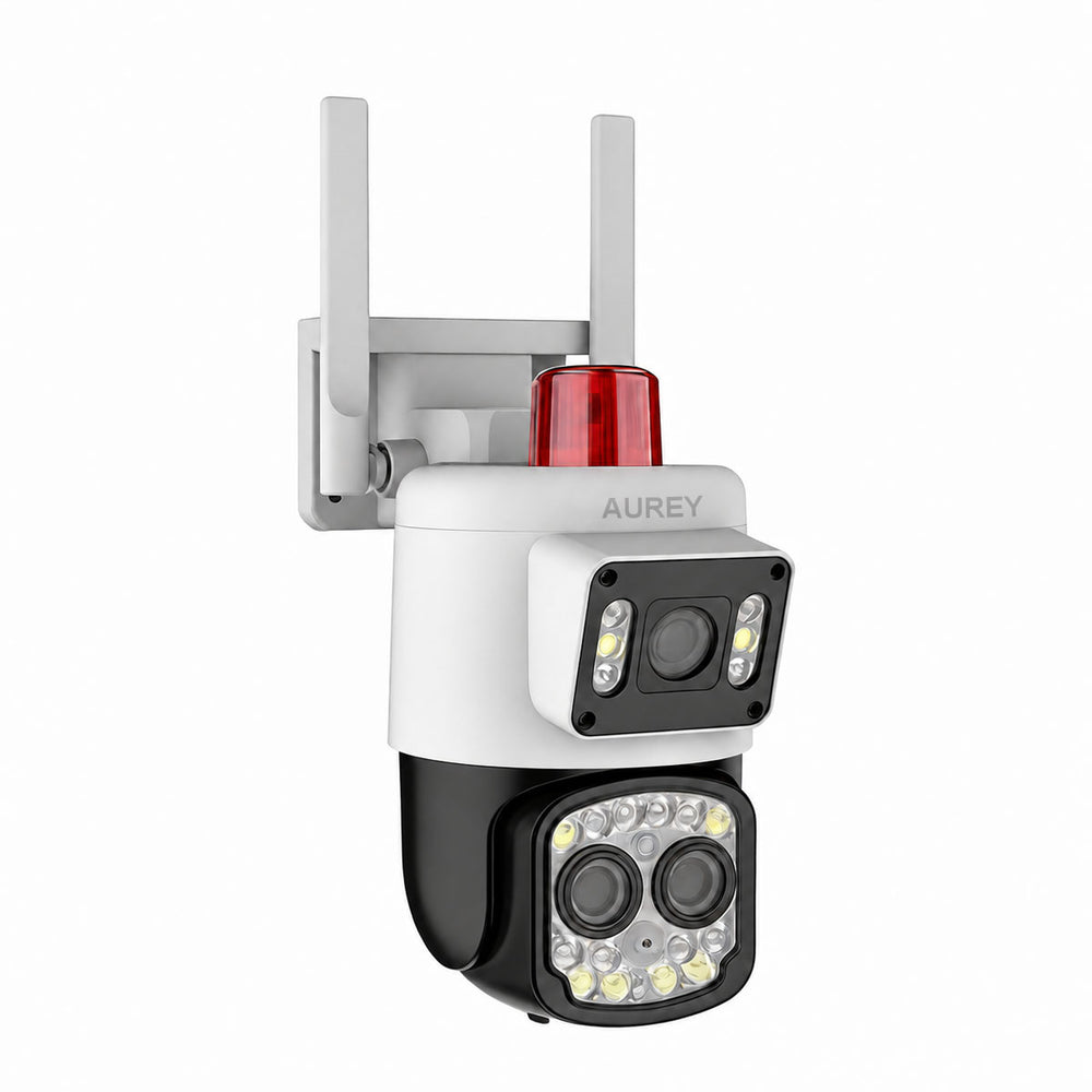 AUREY B5W 10X Zoom Dual-Lens WiFi PTZ Security Camera with Siren Alarm, Night Vision & Two-Way Audio