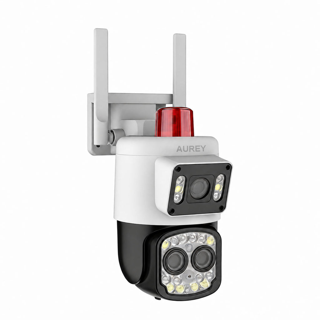 AUREY B5W 10X Zoom 4MP Dual-Lens WiFi PTZ Security Camera with Siren Alarm, Night Vision & Two-Way Audio