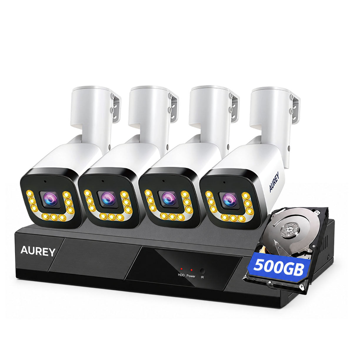 AUREY 4-Channel Outdoor Security Camera System, CCTV Kit with Recorder, Night Vision & Remote Viewing