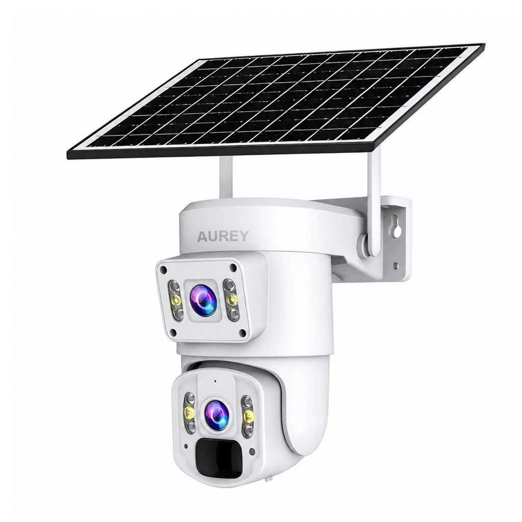 AUREY Solar 4G Dual-Lens 4MP PTZ Security Camera,Outdoor Camera with Smart alarm, Two-Way Audio & IP66 Waterproof