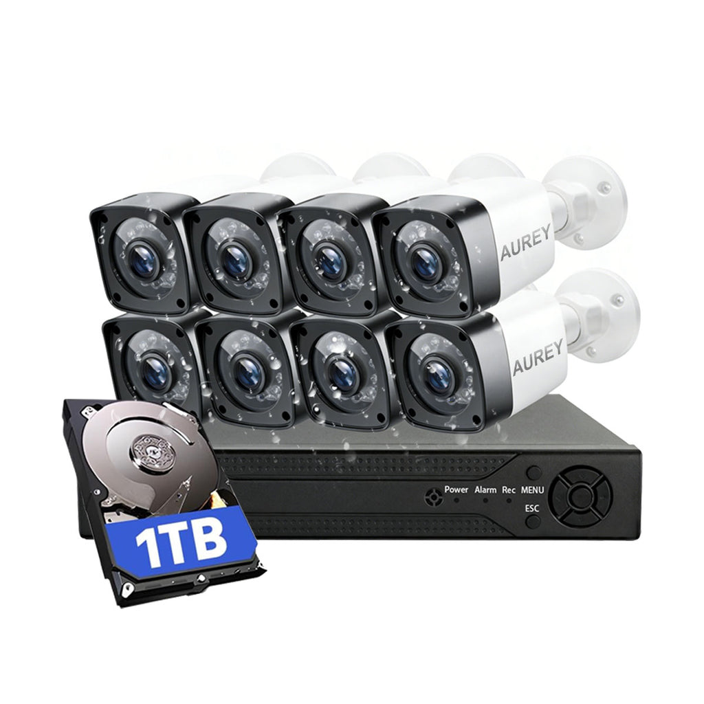 AUREY 8-Channel 3MP Wired Security Camera System with 1TB Hard Drive, 8-Camera Outdoor CCTV Kit with DVR, Night Vision & Remote Viewing