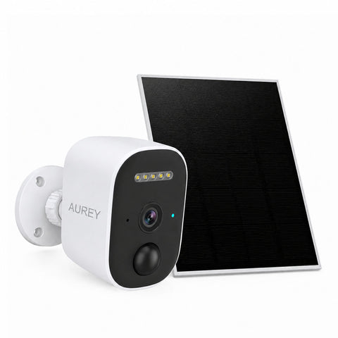 AUREY Solar Battery Security Camera, Wireless Outdoor WiFi Camera with Solar Panel, Night Vision & Motion Alerts