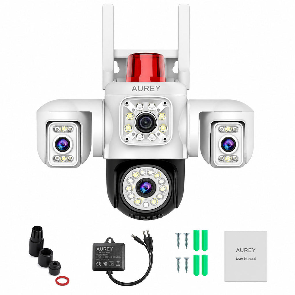AUREY Triple-lens WiFi 6MP PTZ Security Camera with Siren Alarm, Night Vision, Motion Detection & Two-Way Audio