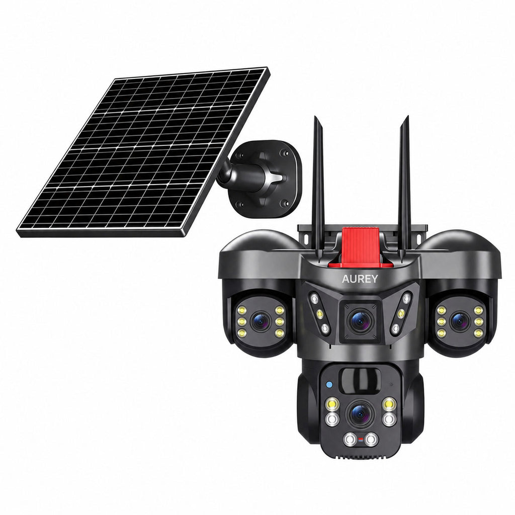 AUREY Solar 4G 6MP Triple-lens PTZ Battery Security Camera, Outdoor Camera with Night Vision, Motion Detection & Two-Way Audio