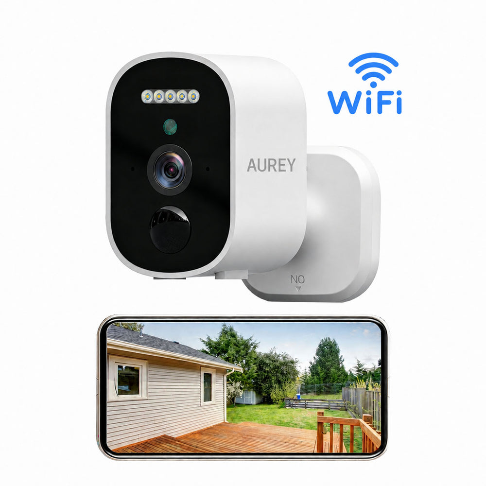 AUREY WiFi Battery Security Camera, Wireless Outdoor Camera with Night Vision, Motion Detection & Two-Way Audio