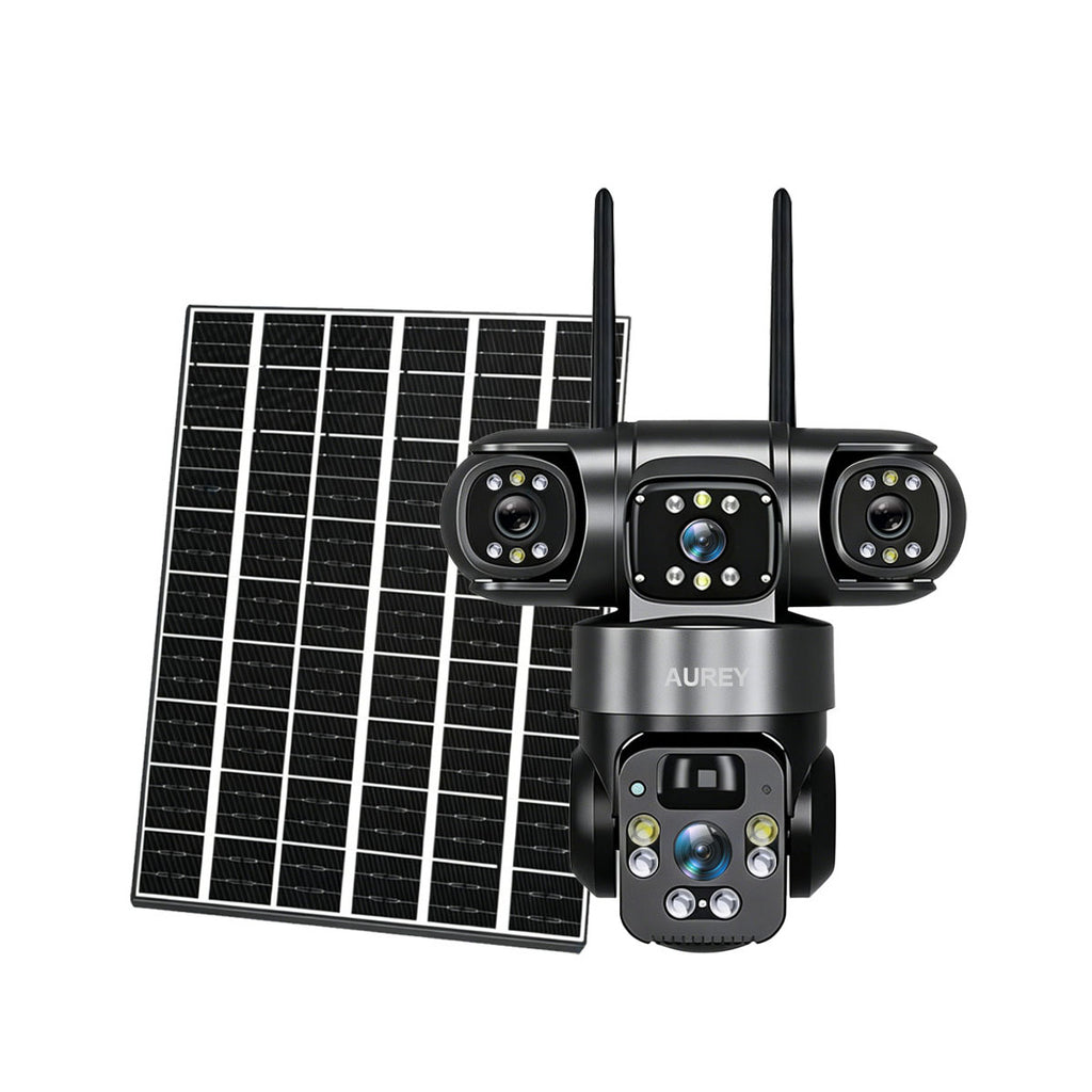 AUREY Solar 4G 6MP Triple-lens PTZ Security Camera – SIM Card, Motion Alerts