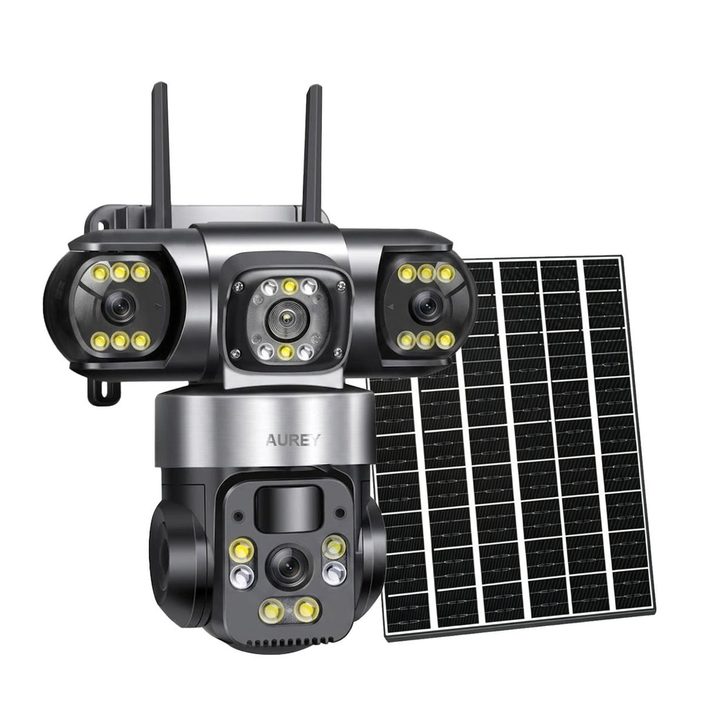 AUREY Solar 4G 6MP Triple-lens PTZ Security Camera – SIM Card, Motion Alerts