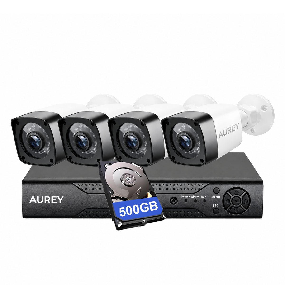 AUREY 4-Channel Wired Security Camera System with 500GB Recorder, Outdoor CCTV Kit with Night Vision & Remote Viewing