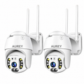 AUREY HYS-A6 2-Pack 2MP WiFi PTZ Security Cameras, Outdoor CCTV Dome Cameras with Night Vision, Motion Detection & Two-Way Audio