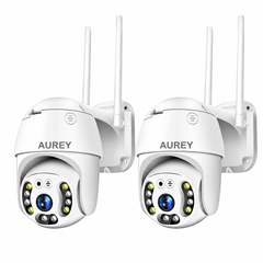 AUREY HYS-A6 2-Pack 2MP WiFi PTZ Security Cameras, Outdoor CCTV Dome Cameras with Night Vision, Motion Detection & Two-Way Audio