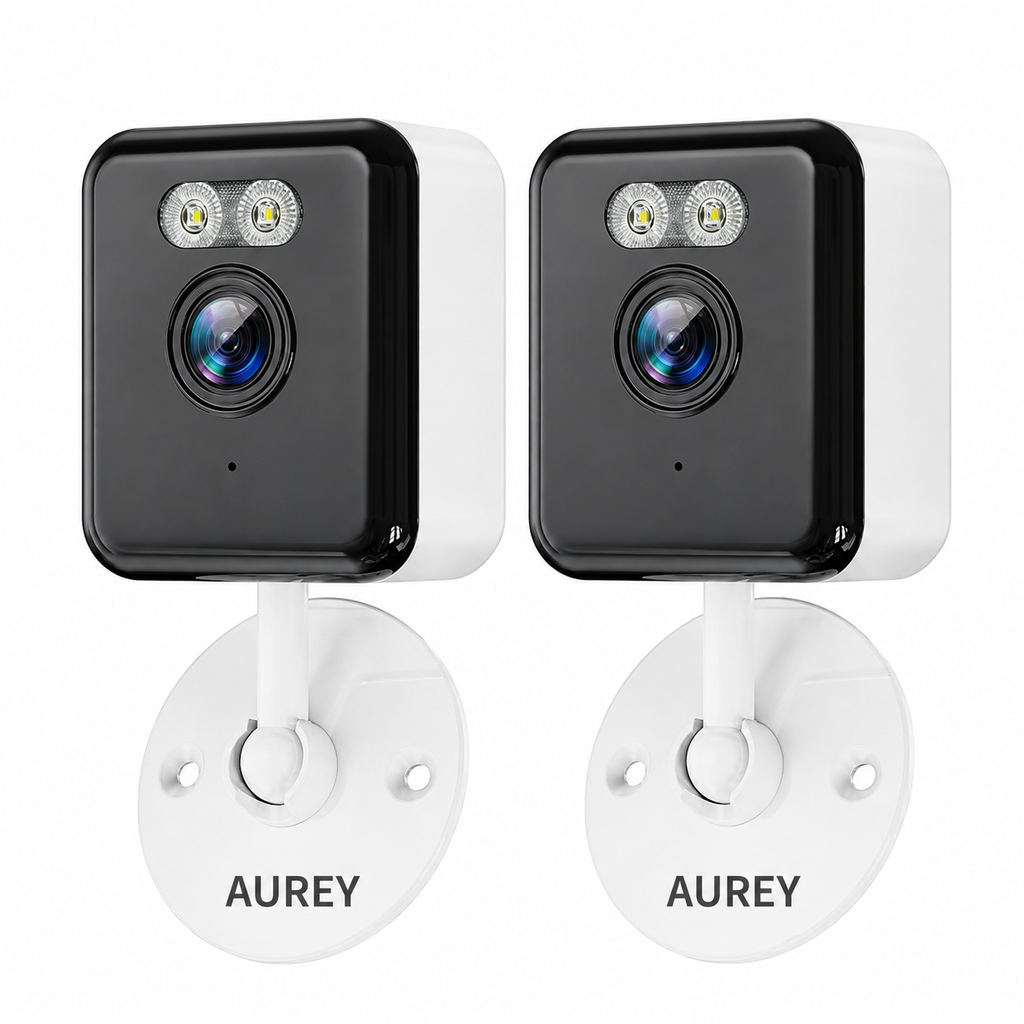 AUREY  Compact 2MP WiFi Security Camera, Wall-Mounted CCTV Camera with Night Vision, Motion Detection & Remote App Viewing