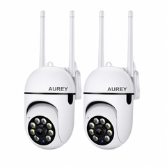 AUREY 2-Pack WiFi 2MP PTZ Security Cameras, Outdoor CCTV Dome Cameras with Night Vision, Motion Detection & Remote App Viewing