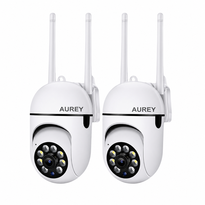 AUREY 2-Pack WiFi 2MP PTZ Security Cameras, Outdoor CCTV Dome Cameras with Night Vision, Motion Detection & Remote App Viewing