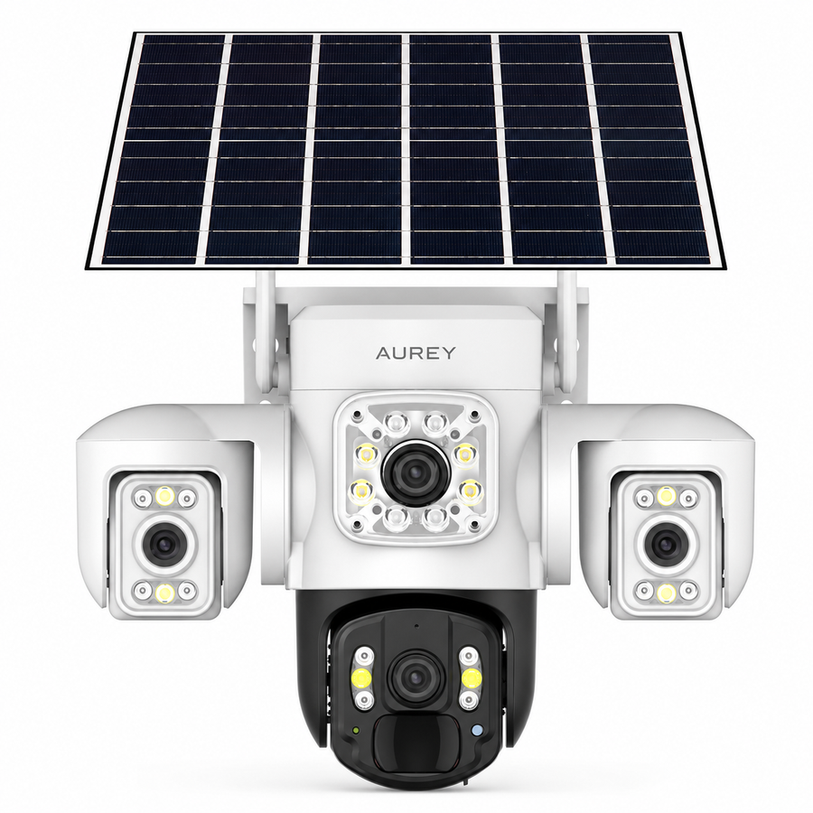 AUREY Solar 4G 6MP Triple-lens PTZ Battery Security Camera, Outdoor Camera with Night Vision, Motion Detection & Two-Way Audio