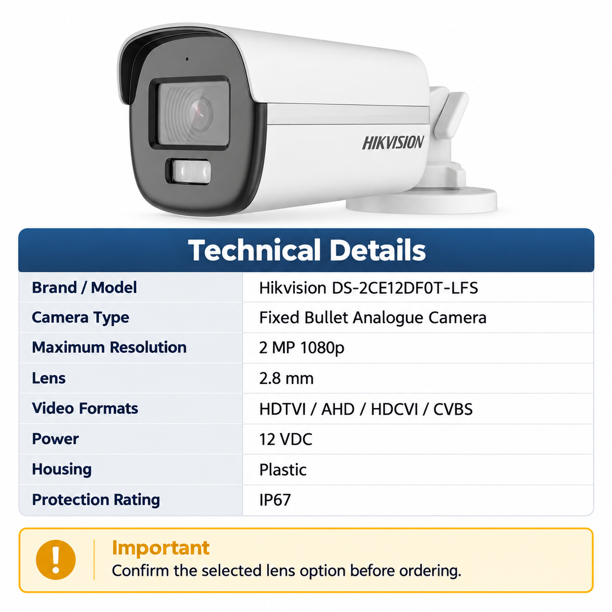Hikvision DS-2CE12DF0T-LFS Analog Bullet Camera