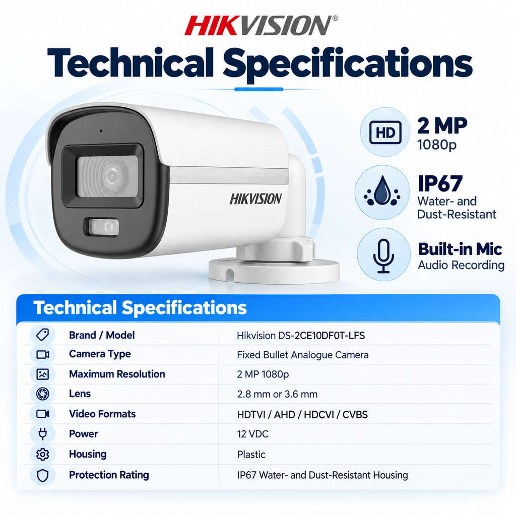 Hikvision DS-2CE10DF0T-LFS Analog Bullet Camera