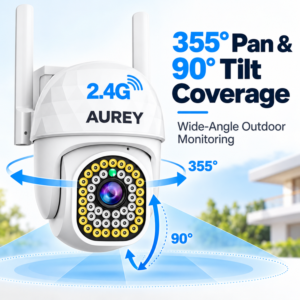 AUREY 2-Pack 8MP WiFi PTZ Outdoor Security Cameras with Colour Night Vision