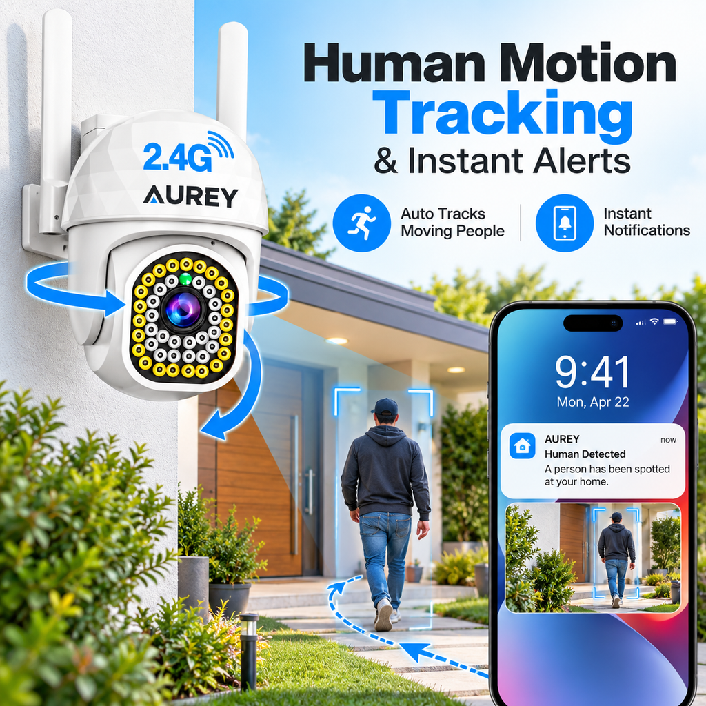 AUREY 2-Pack 8MP WiFi PTZ Outdoor Security Cameras with Colour Night Vision