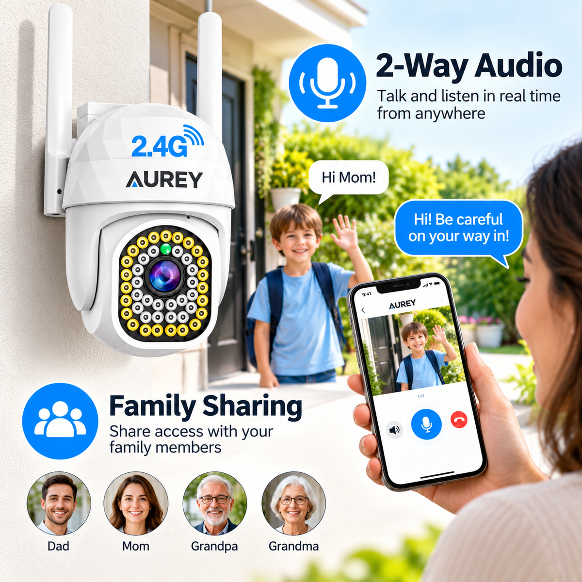 AUREY 2-Pack 8MP WiFi PTZ Outdoor Security Cameras with Colour Night Vision